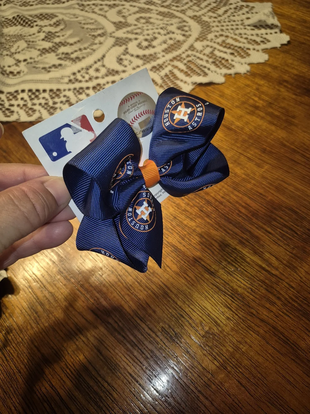 MLB Houston Astros Navy and Orange Team Hair Bow
